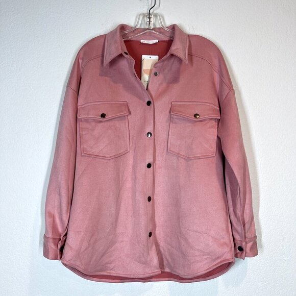 Pink Shirt Jacket Oversized Shacket Button Down Long Sleeve Medium - Picture 1 of 11
